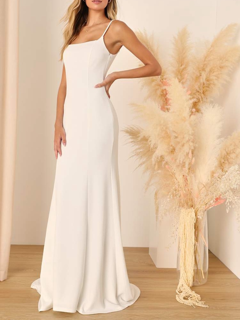 NWOT Lulus Blessed Romance White Sleeveless Button Back Mermaid Maxi Dress